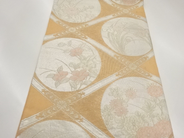  襷に花丸模様織出し袋帯